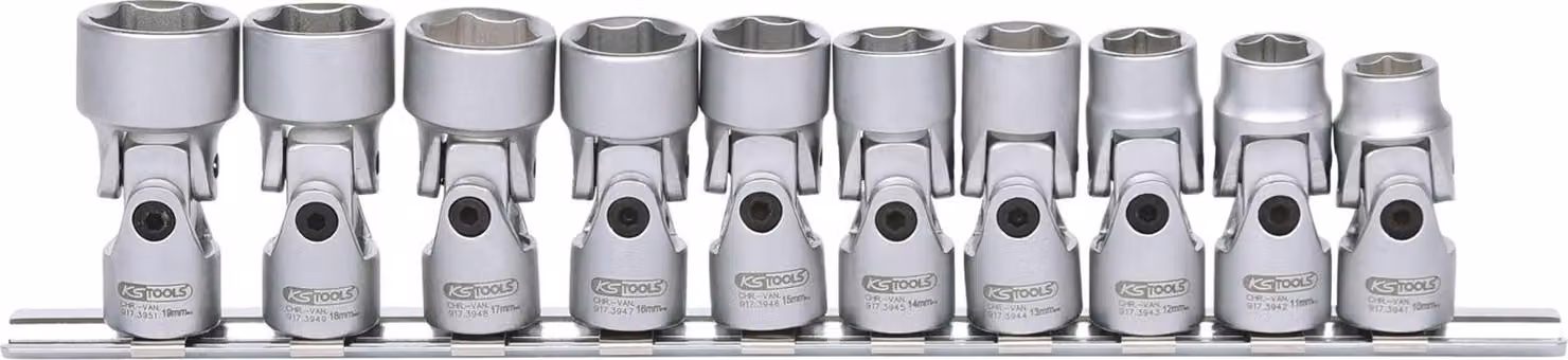 KS Tools  Set di chiavi a bussola esagonali da 3/8" con snodo, 10 pezzi, 10-19 mm, 917.3940