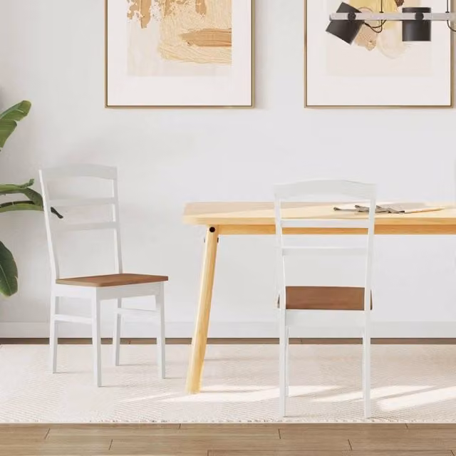 Set di 2 sedie da pranzo vidaXL in legno di gomma e tessuto bianco per cucina e soggiorno