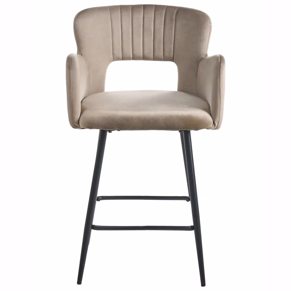 Set di 2 sgabelli da bar BELIANI in velluto beige con braccioli e schienale intagliato e gambe in metallo stile moderno industriale – 2
