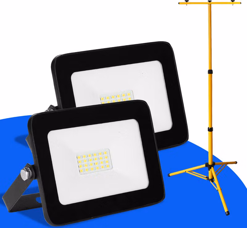 Jayseuw Faro da cantiere a LED 2x 20W Faro a LED Faro con treppiede Faro da esterno IP78 Faro impermeabile Luce da lavoro Bianco caldo