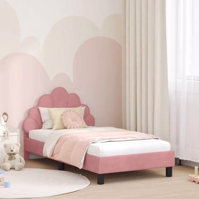 Struttura letto per bambini vidaXL in velluto rosa con testata, L/P/H: 160 x 80 x 90 cm – 1