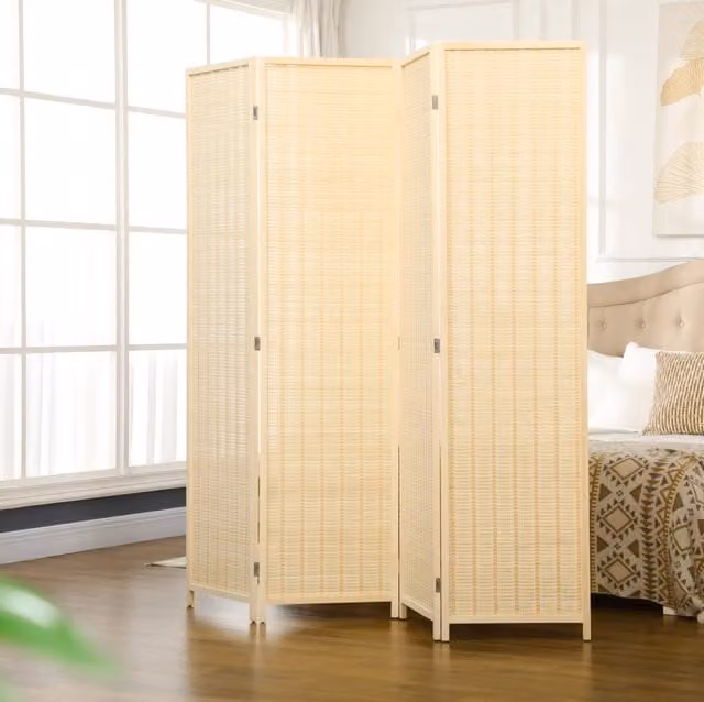 Paravento pieghevole a 4 pannelli in bambù 180 x 180 cm