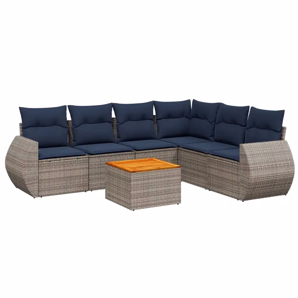 Set da giardino moderno vidaXL in polyrattan grigio con 7 pezzi, divano a L con cuscini e tavolino da caffè – 2