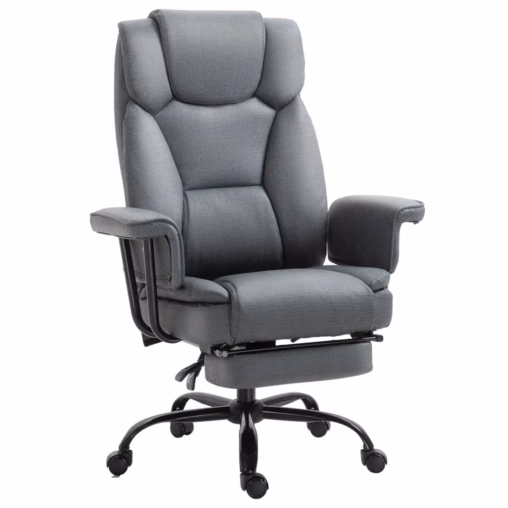 Sedia da Ufficio Ergonomica Grigia con Poggiatesta, Braccioli e Ruote, Rivestimento in Faux Leather e Tessuto, Design Moderno per Home Office – 2