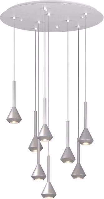 Lampadario Moderno Aygo Tondo Metallo Bianco E Alluminio 7 Luci Gu10