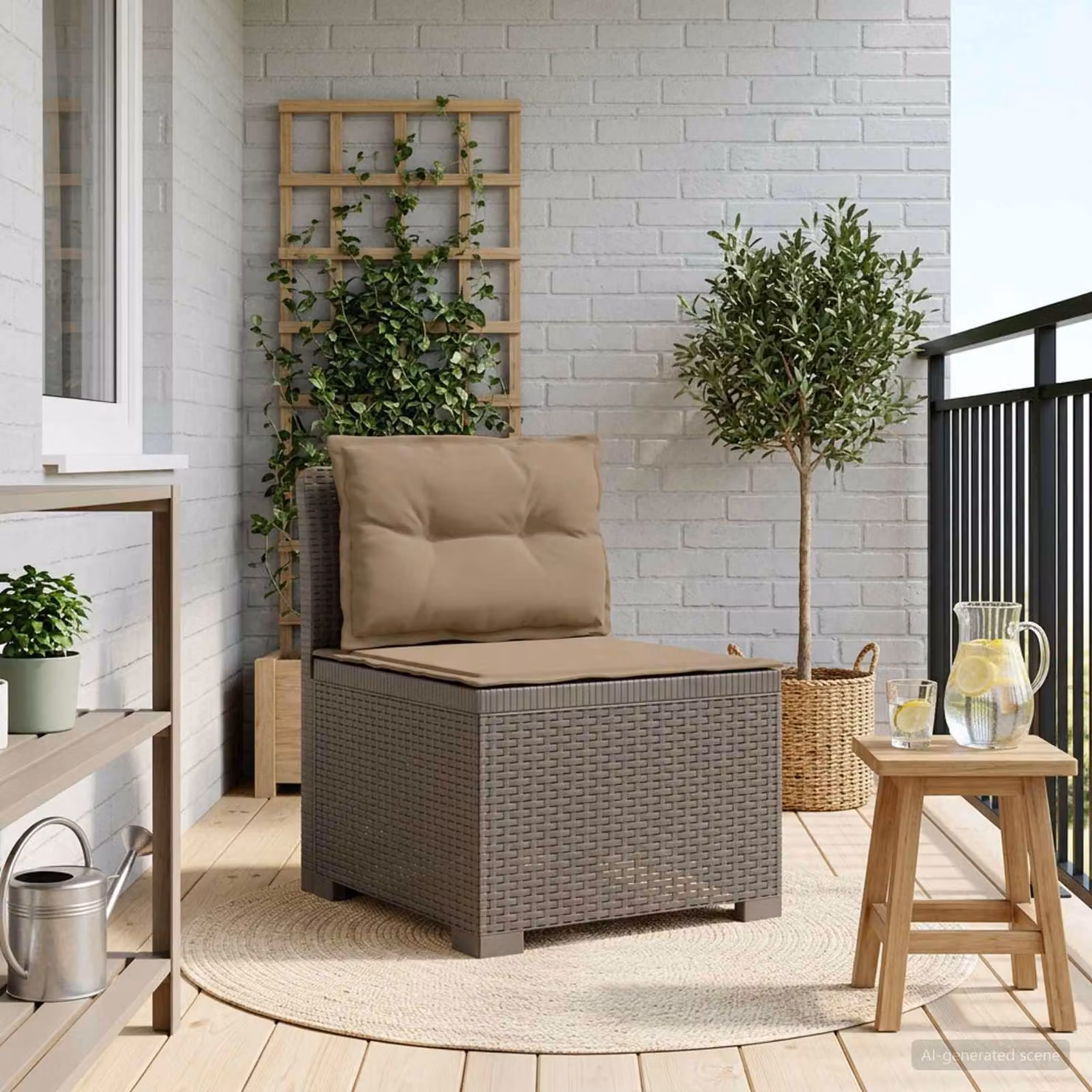 Divano da giardino a 1 posto con cuscini vidaXL in aspetto rattan grigio
