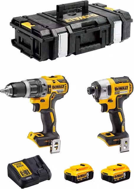 Kit DeWALT DCK266P2 XR 18V con avvitatore DCD796, avvitatore a impulsi DCF887 e 2 batterie da 5,0 Ah colore giallo