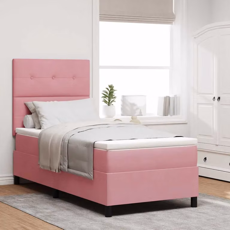 Letto a molla con illuminazione LED e testiera vidaXL in velluto rosa L 100 x P 200 cm