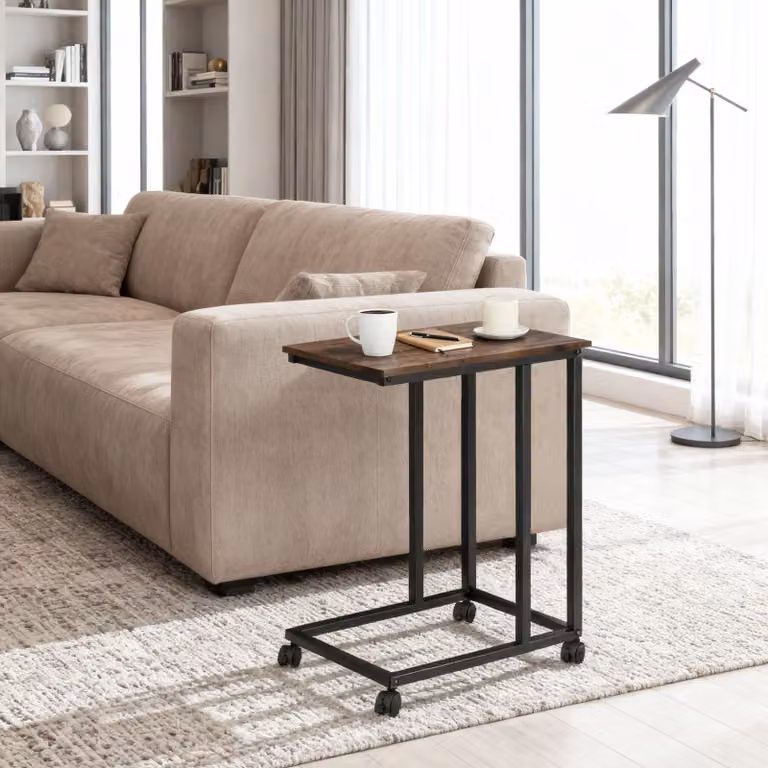 Tavolino rettangolare industriale tectake in legno marrone con ruote L/P/H: 75 x 48 x 35 cm