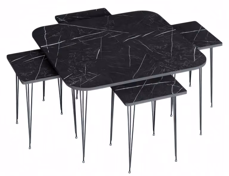 Eleganter schwarzer Holz-Couchtisch mit Beistelltischen im modernen