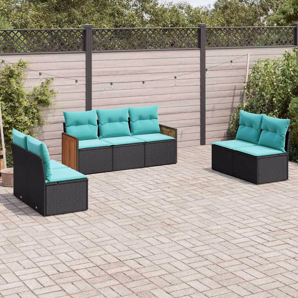 Set di divani da giardino vidaXL in polyrattan nero con cuscini e struttura in metallo per esterno