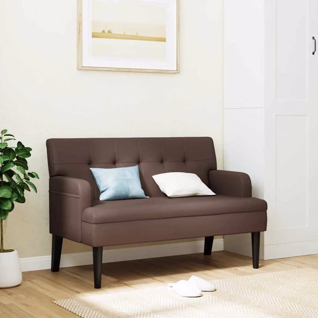 Panca con schienale vidaXL in similpelle marrone con braccioli, L: 112 cm, P: 65,5 cm, H: 75 cm