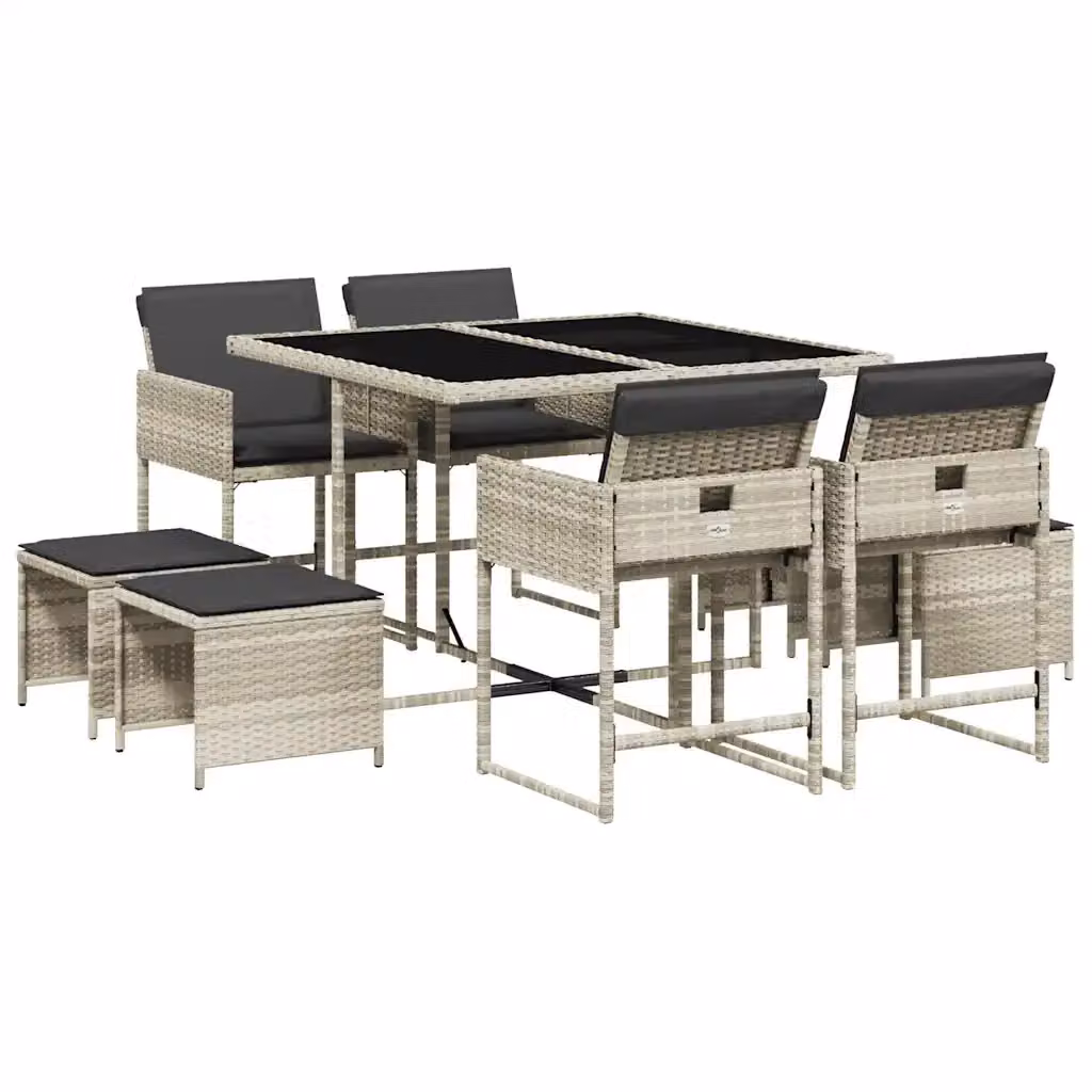 Set Pranzo da Giardino vidaXL in Polyrattan con Piano in Vetro e 9 Sedute, Grigio Antracite – 2