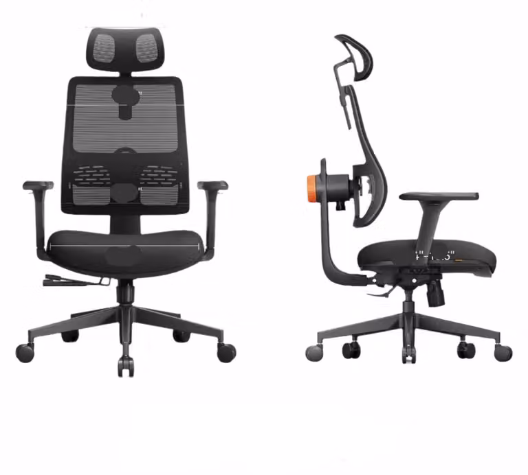 Sedia da ufficio ergonomica, colore nero, con schienale alto, supporto lombare automatico e braccioli 3D