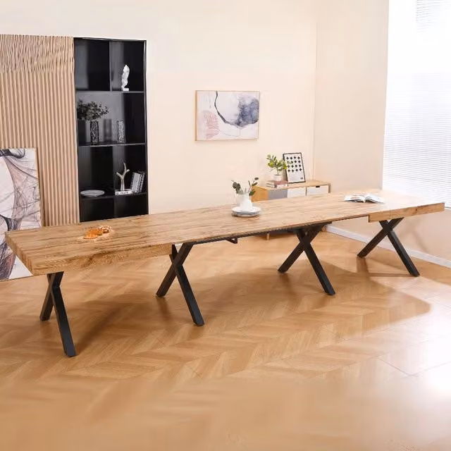 Tavolo allungabile Tezeta in stile industrial con piano marrone e gambe in metallo nero