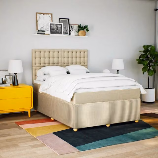 Letto Ibrido Moderno vidaXL con Materasso in Tessuto Beige e Bianco L/P: 160 x 200 cm