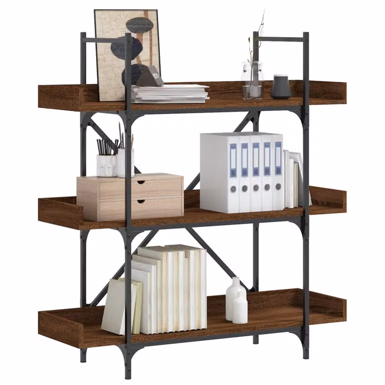 Libreria vidaXL con 3 Ripiani in Legno Multistrato e Metallo, Stile Industrial, Colore Rovere Marrone, L 100 cm x P 33 cm x H 108,5 cm