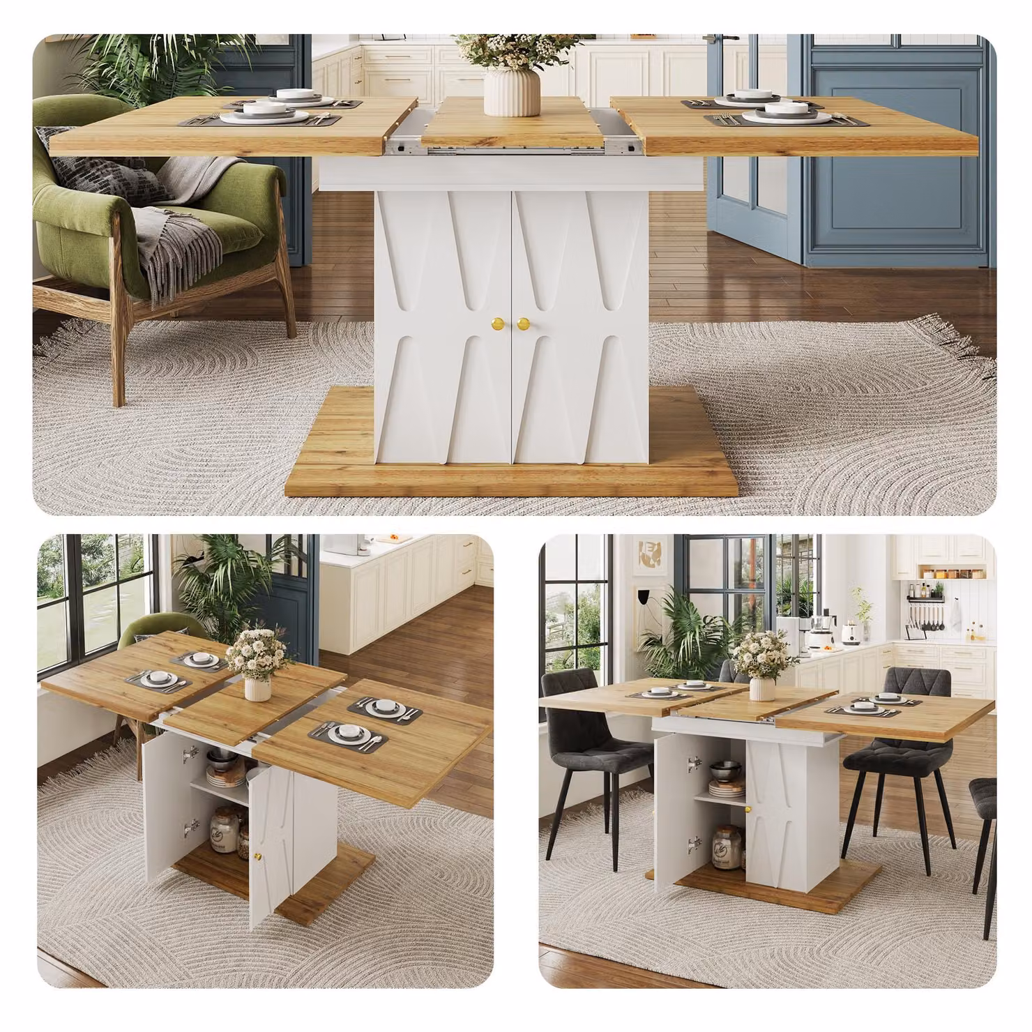 Tavolo da pranzo allungabile 110-140x70x76,5 cm con motivo a rilievo e impiallacciatura in legno Tavolo da cucina moderno per soggiorno Marrone