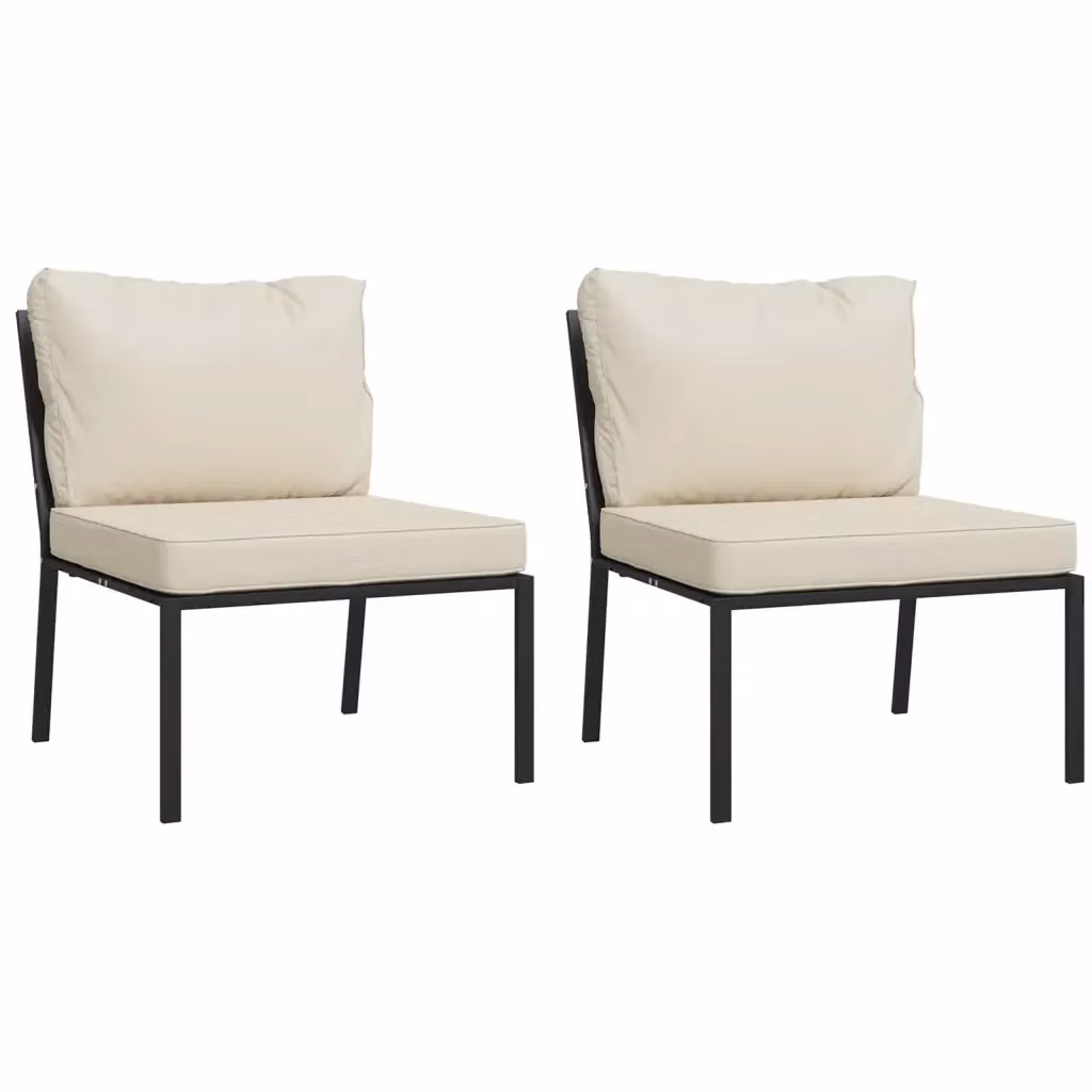 Set di 2 sedie da giardino e patio con cuscini color sabbia e struttura in acciaio verniciato a polvere L/P/H: 60 x 74 x 79 cm – 2