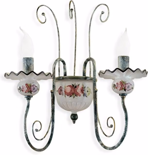 Applique Classica Sanremo Metallo E Ceramica Verde Sfumato Oro 2 Luci E14