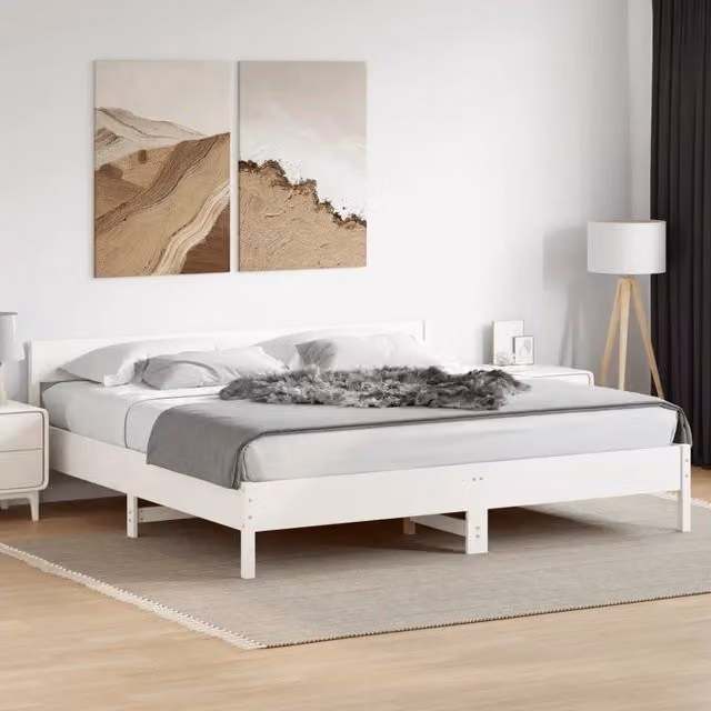 Giroletto senza Materasso-Struttura Letto Bianco 200x200 cm Legno Massello Pino 457286