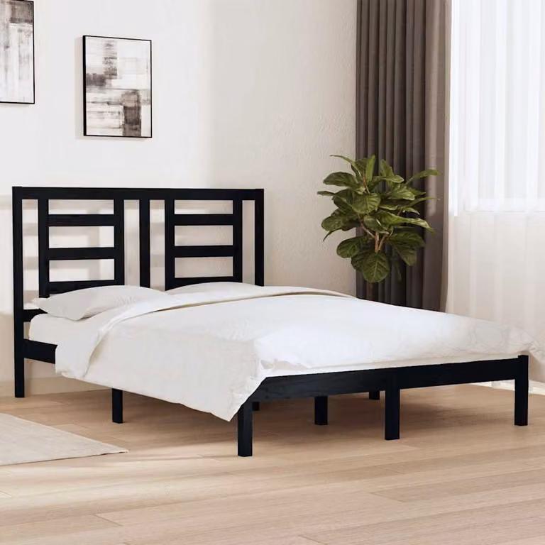 vidaXL Giroletto Nero in Legno Massello di Pino L: 140 cm, P: 190 cm