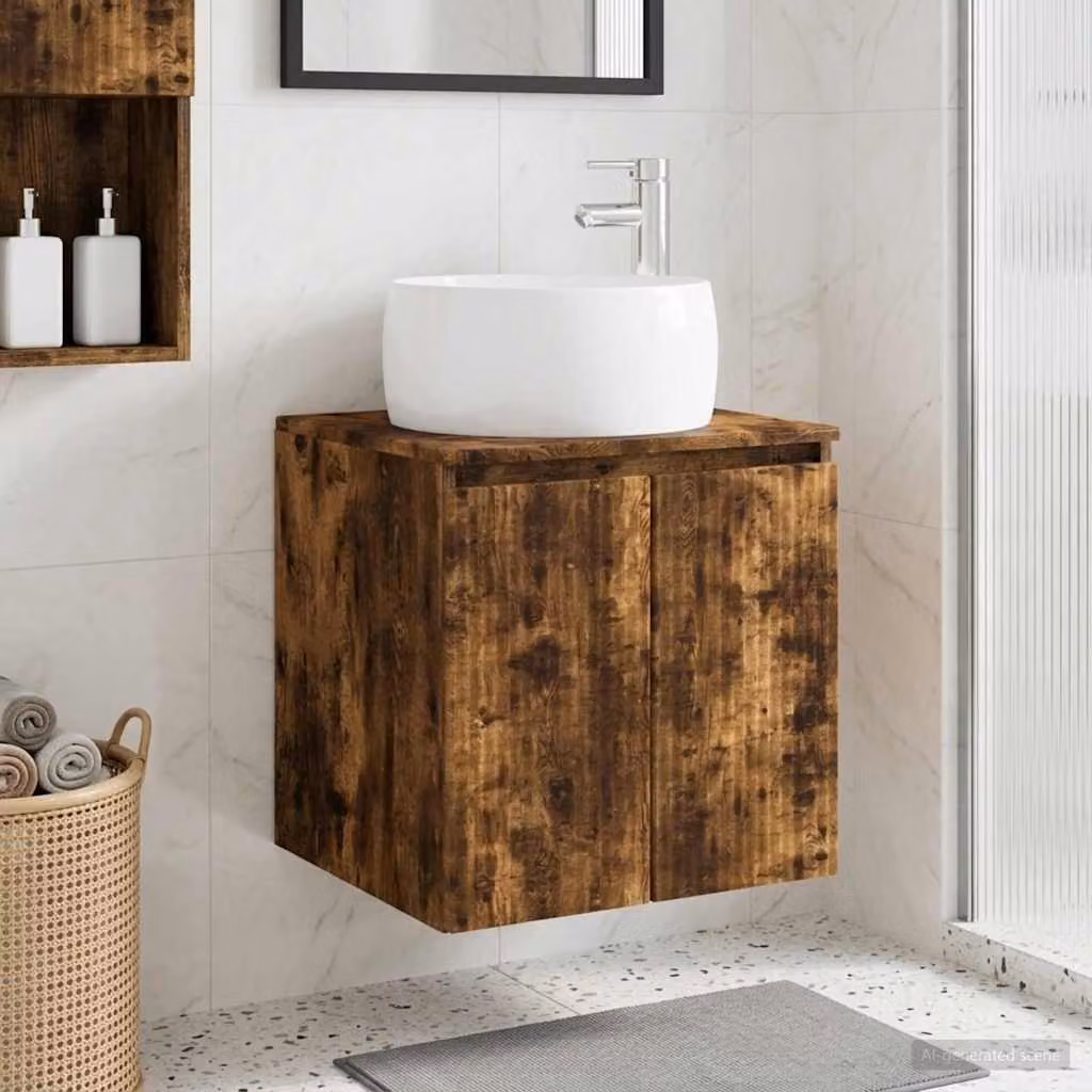 Mobile Lavabo da Parete vidaXL in Rovere Fumo Marrone L: 49,5 cm, P: 44,5 cm, H: 66 cm