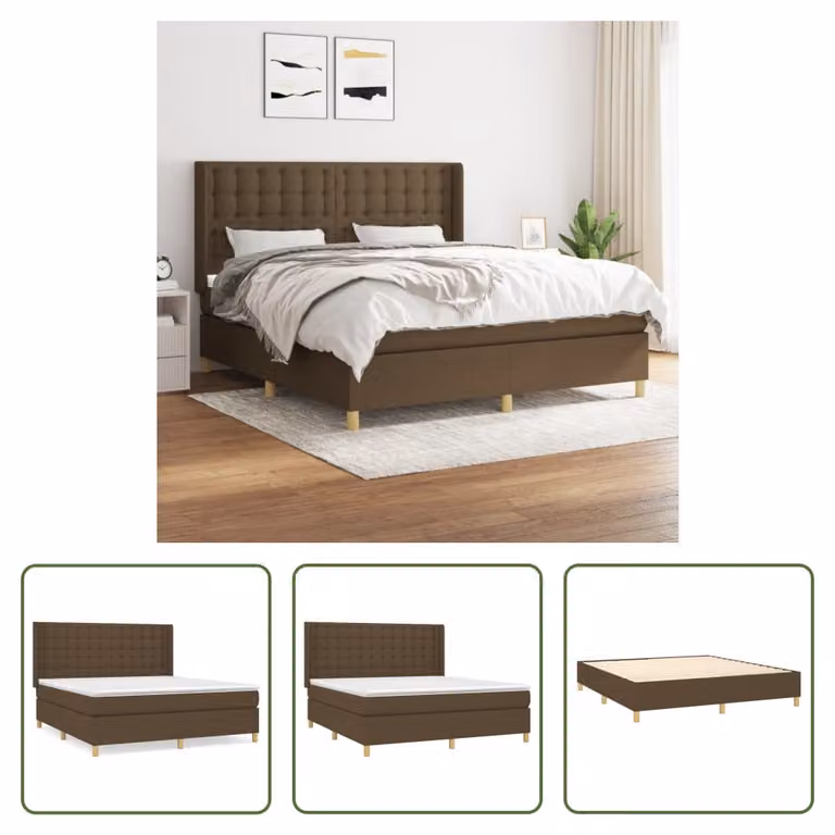 The Living Store Letto a molle con materasso marrone scuro 160x200 cm in tessuto