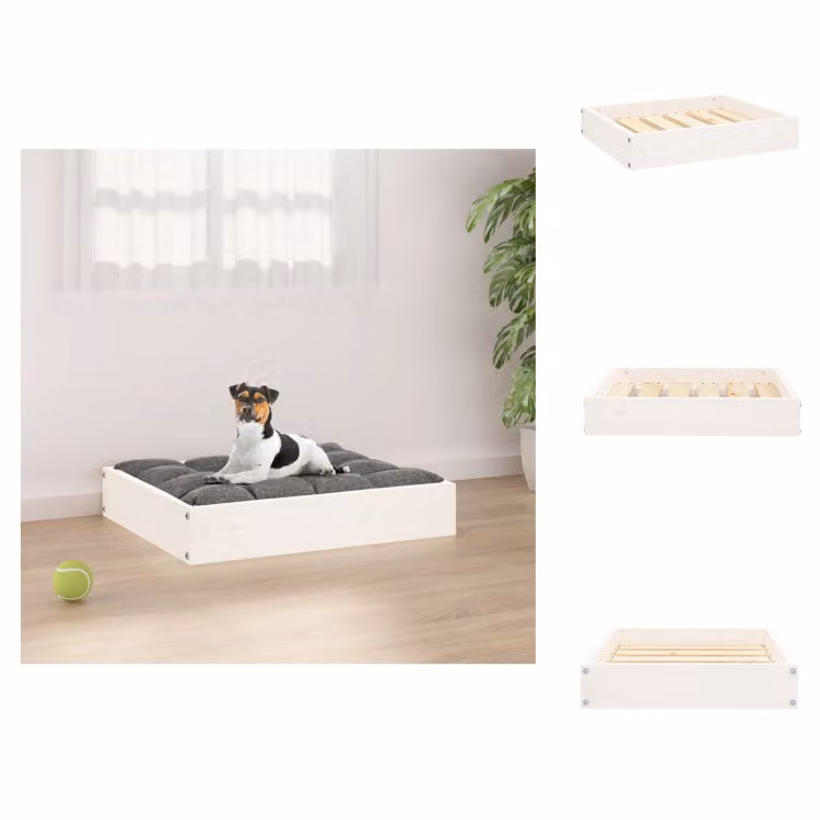 vidaXL Letto per cani bianco 51,5x44x9 cm in legno di pino massiccio - Letti per cani