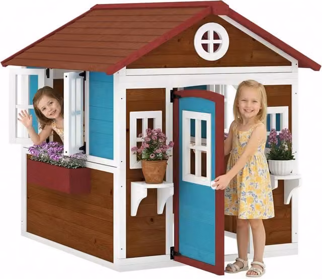 Casetta gioco bambini ¨C Xylo ¨C legno, finestre, fioriere, 3-8 anni, blu