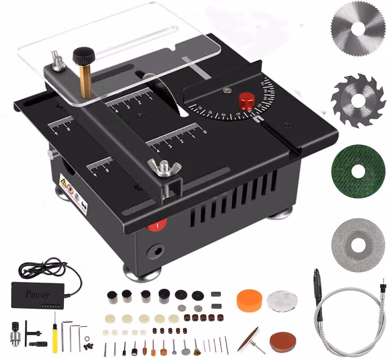 Mini sega circolare da banco - Potenza: 100 W - Profondità di taglio: 16 mm - Acciaio legato - Per lavorazioni del metallo