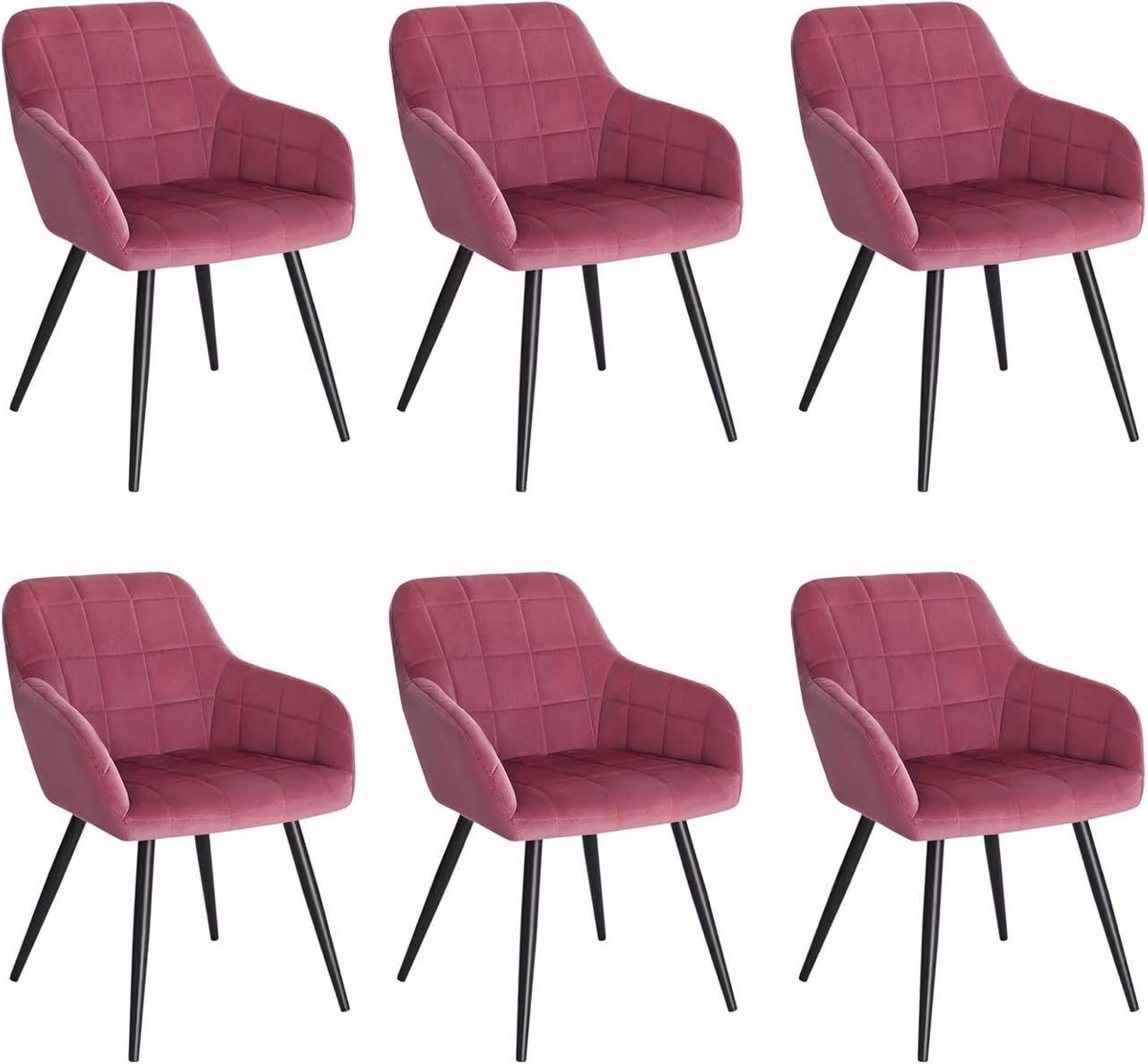 WOLTU 6 x sedie da sala da pranzo set di 6 sedia da sala da pranzo sedia da cucina sedia imbottita sedia di design con braccioli, con seduta in velluto, struttura in metallo, Bordeaux