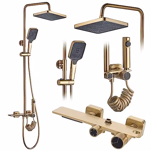 Rea - Colonna Doccia Helix Brush Gold Sistema Doccia In Ottone Per Bagno (Oro) 38x30x114,5cm