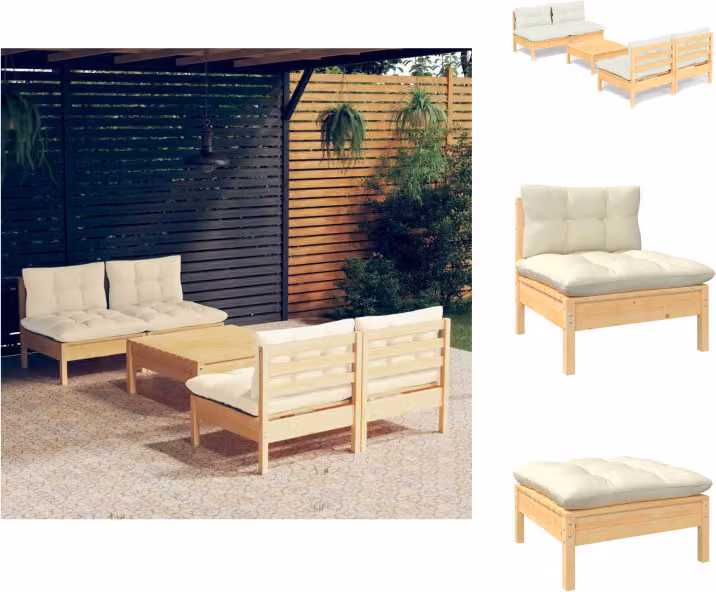 vidaXL Set di 5 pezzi da giardino con cuscini crema in legno di pino - Set di mobili da giardino