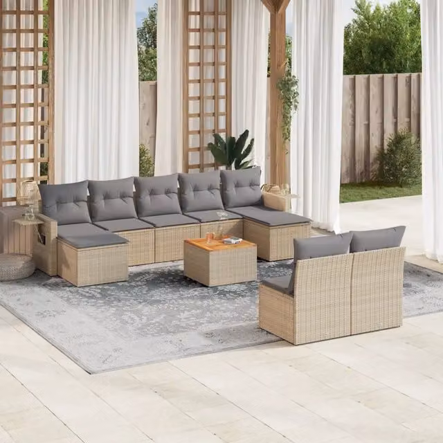 Set Divano da Giardino 10 pz con Cuscini Beige Misto Polyrattan 3257095