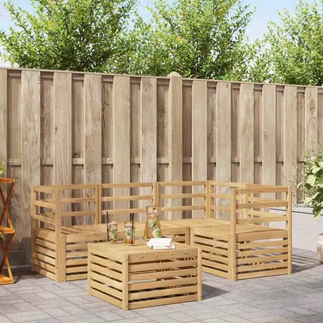 Set di divani da esterno 5 pz Bianco Legno di Acacia Massello 3391774