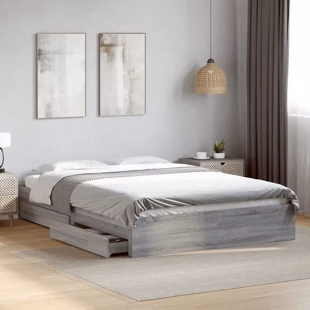 Giroletto Cassetti-Struttura Letto con contenitore Grigio Sonoma 160x200 cm Legno Multistrato 535486