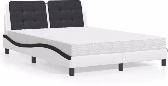 Letto con Materasso Zadar vidaXL Bianco e Nero in Similpelle e Tessuto L/P: 140 x 200 cm