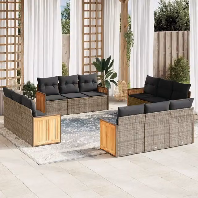 Set di divani da giardino VIDAXL in polyrattan grigio con cuscini, design moderno a forma di U per 12 persone