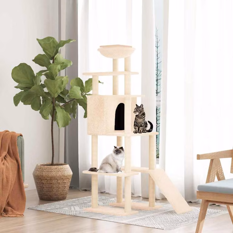 vidaXL Albero per Gatti con Tiragraffi in Sisal, Amaca e Cuccia, Beige, Altezza: 166 cm