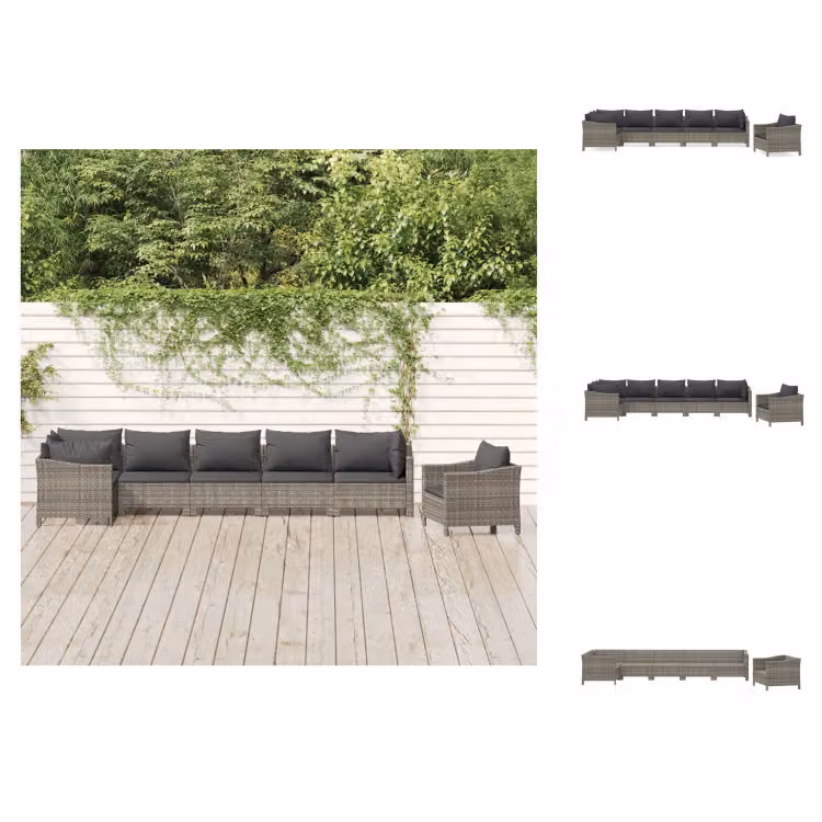 vidaXL set da salotto da giardino 7 pezzi con cuscini in poly rattan grigio - Set di mobili da giardino