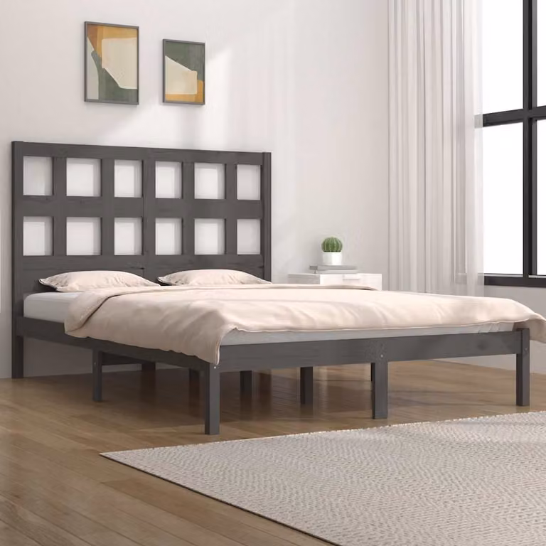 vidaXL Giroletto Grigio in Legno Massello di Pino 200 x 200 cm