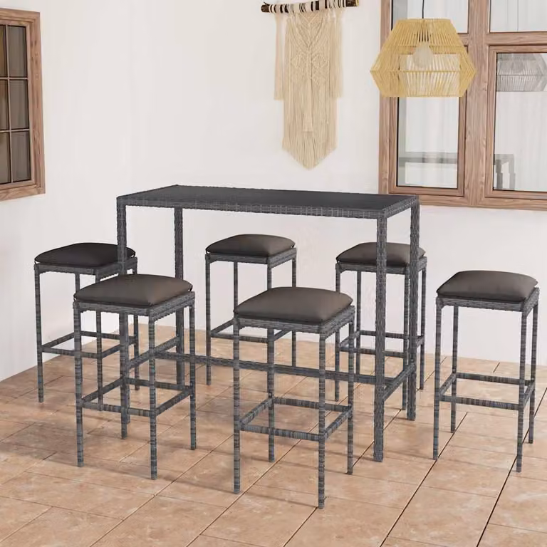 vidaXL Set da Bar da Giardino 7 pz in Polyrattan e Vetro Grigio Antracite