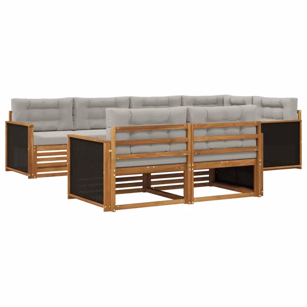 Set di divani da esterno a L vidaXL in legno di acacia con cuscini beige e grigio – 2