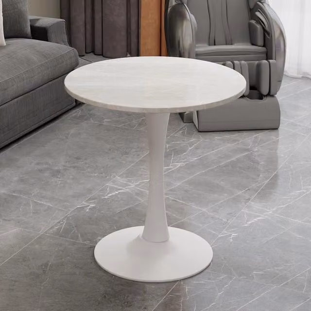 Tavolino da caffè rotondo MINIMAL con effetto marmo bianco e design moderno, Diametro: 70 cm