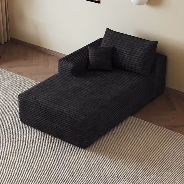 Divano Letto Modulare a L con Chaise Lounge REDOM, Rivestimento in Tessuto Nero, Reversibile con Cuscini Inclusi – 1