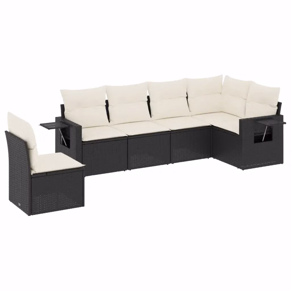 Set Divano da Giardino vidaXL 6 pz a Forma a L con Cuscini e Ottoman Nero in Polyrattan e Metallo – 2