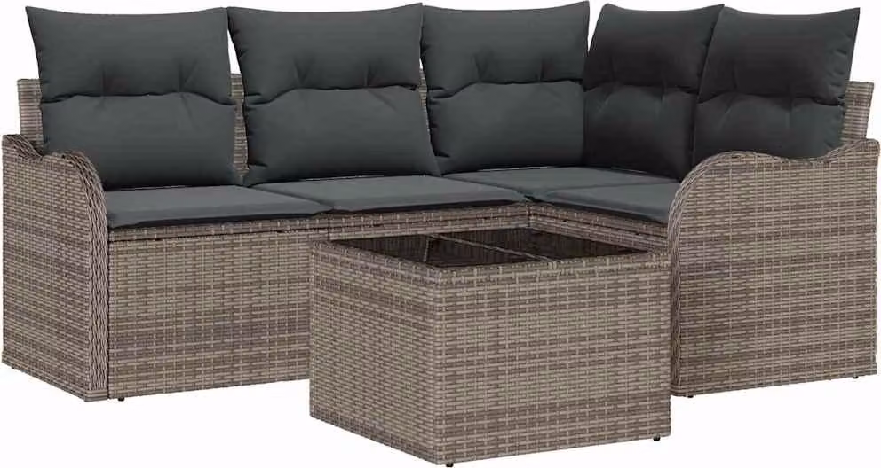 Set Divano da Giardino con archiviazione 5 pcs Nero polyrattan