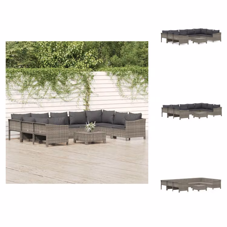 vidaXL set da salotto da giardino 10 pezzi con cuscini in poly rattan grigio - Set di mobili da giardino