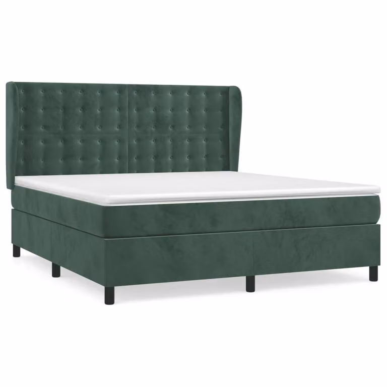 Giroletto a Molle con Materasso Verde Scuro 160x200 cm Velluto